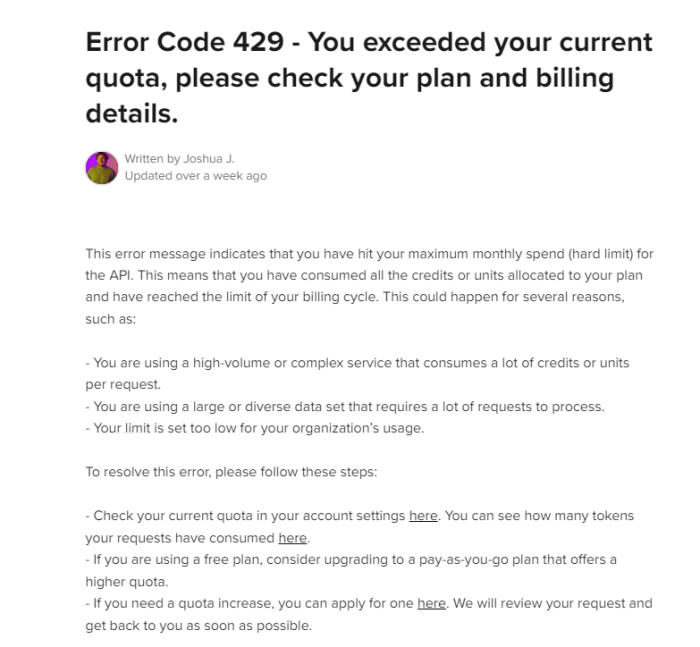 Chat GPTエラー “You exceeded your current quota, please check your plan ...