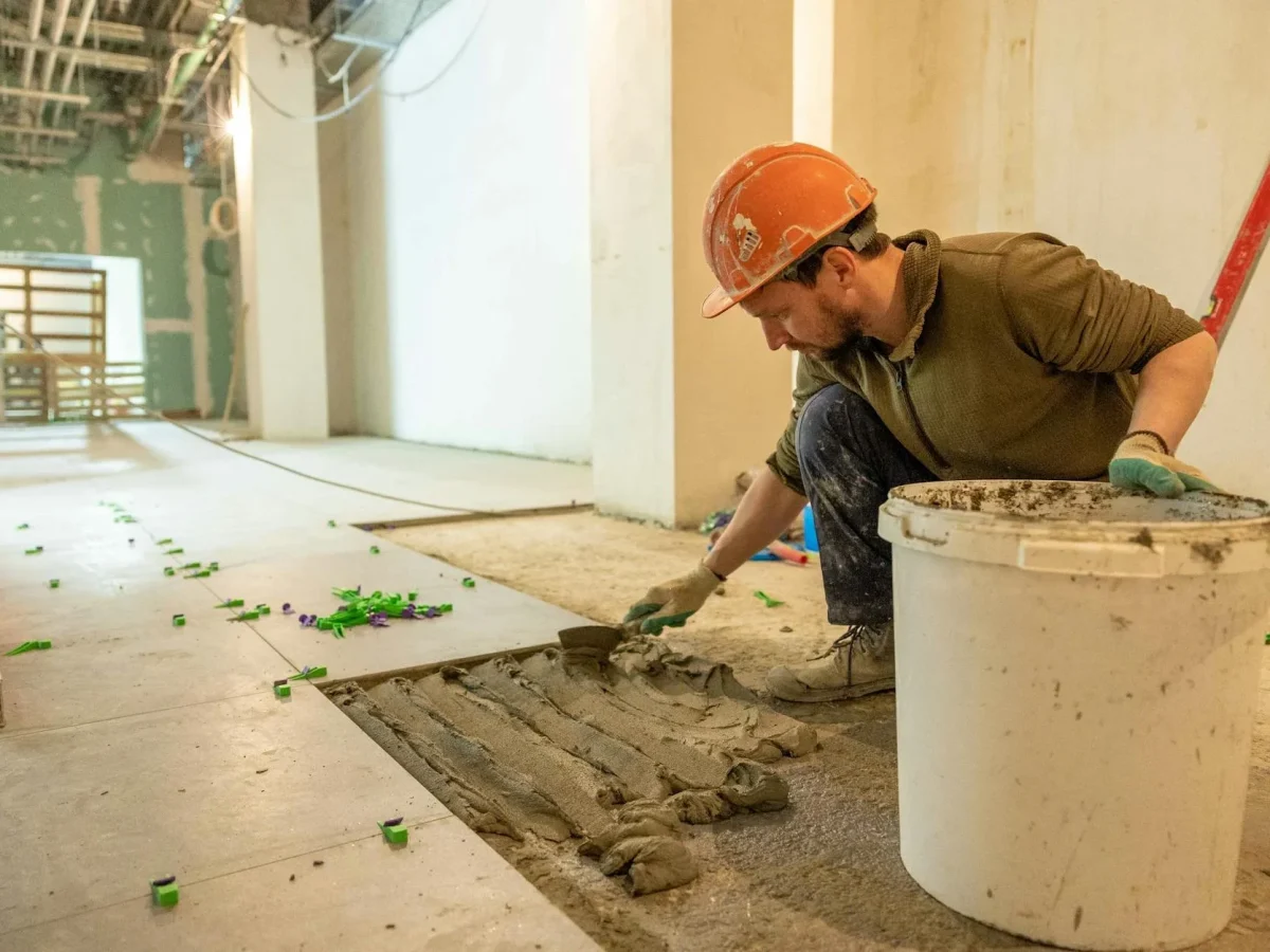 Construction Worker Flooring Installation