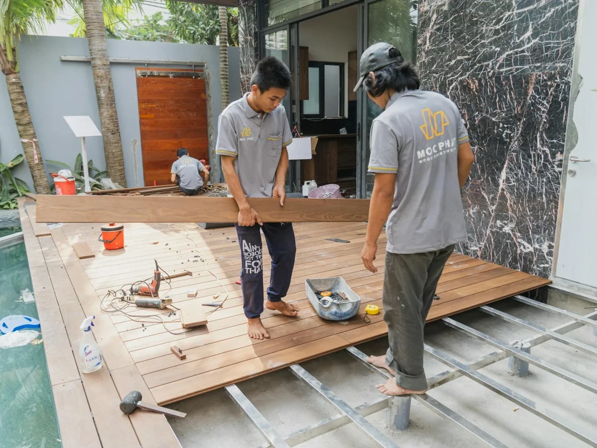 Construction Worker Sanding Machine Floor Installation