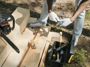 Floor Installation Carpenter Working Wood Floor Tools