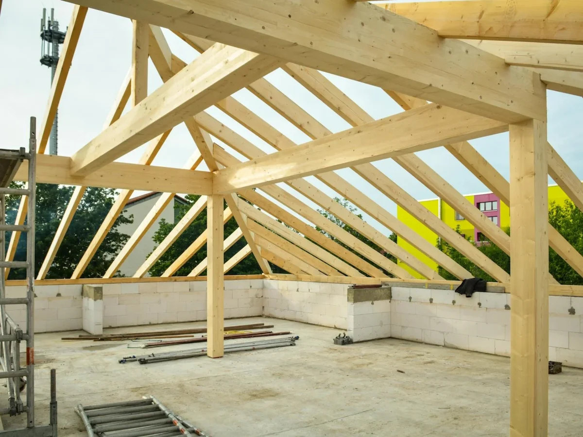 House Construction Wooden Beams Building Site